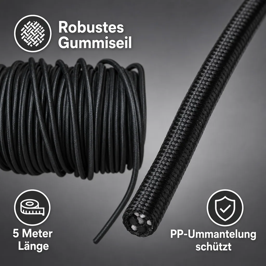 Expanderseil 8 mm, schwarz, 5 m, Gummiseil, Planenbefestigung