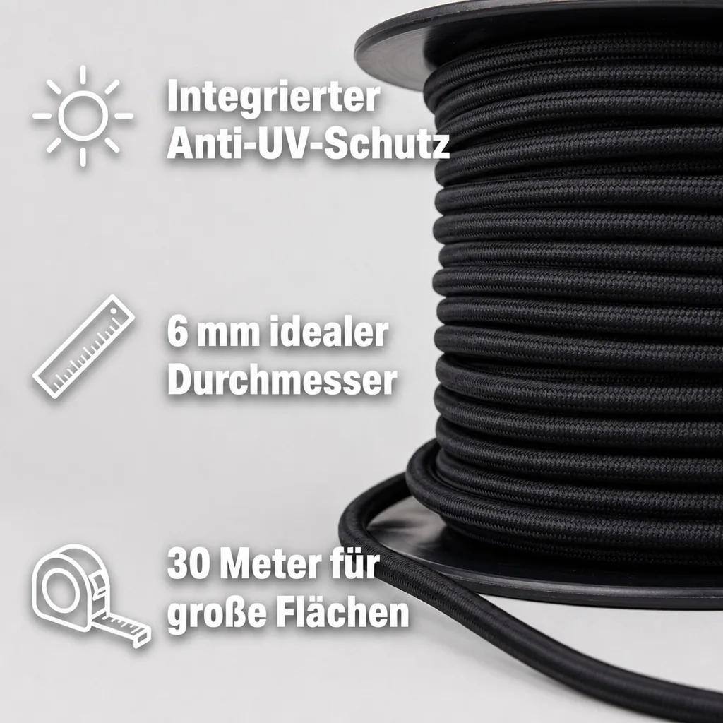 Expanderseil 6 mm schwarz 30 Meter PP Ummantelung
