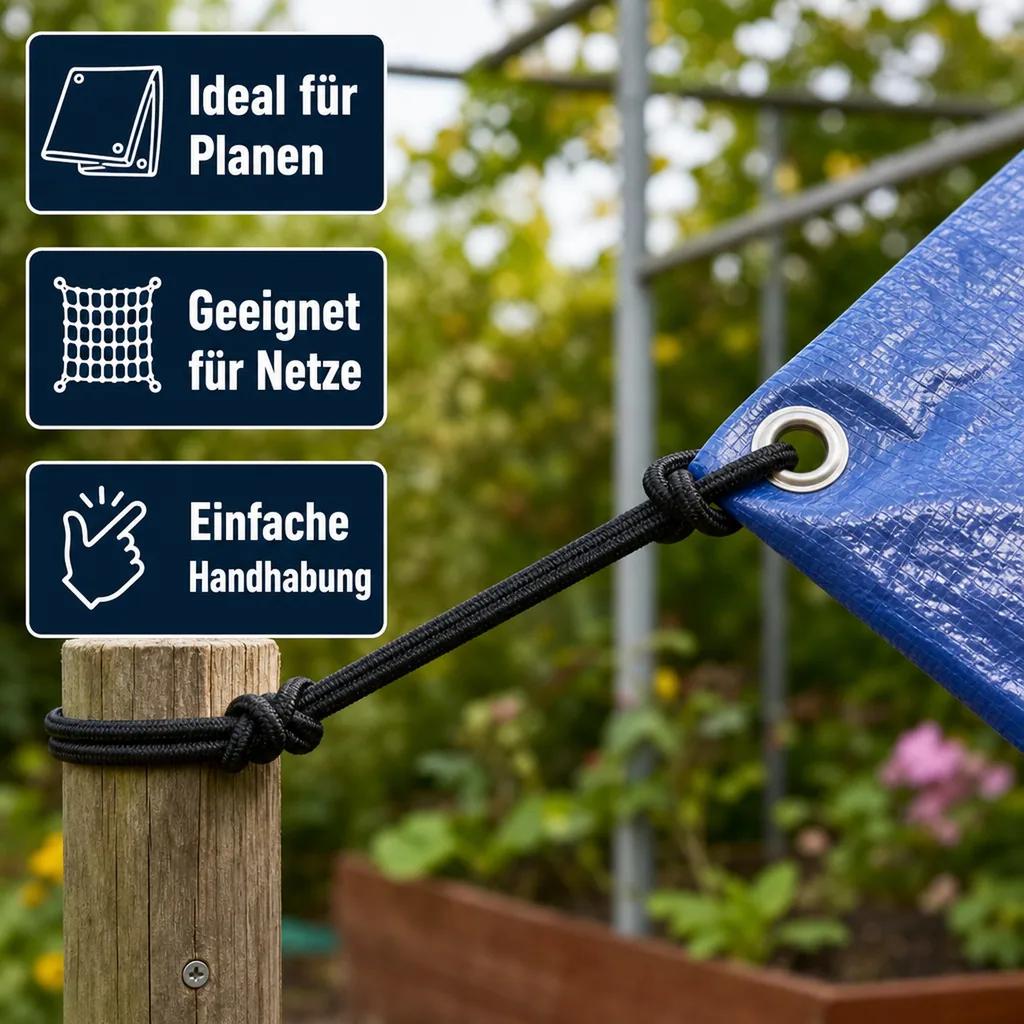 Expanderseil 6 mm schwarz, 25 Meter, Planenseil, PP-Ummantelung