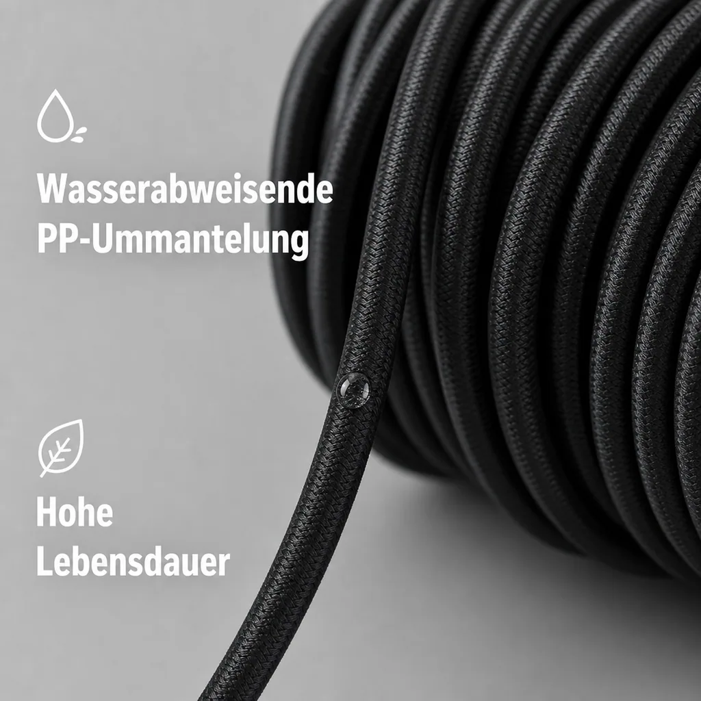 Expanderseil, 6 mm schwarz, 40 Meter, Gummiseil mit PP Ummantelung