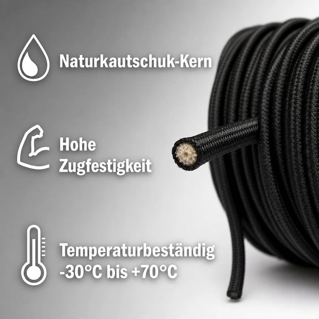 Expanderseil, 6 mm schwarz, 40 Meter, Gummiseil mit PP Ummantelung