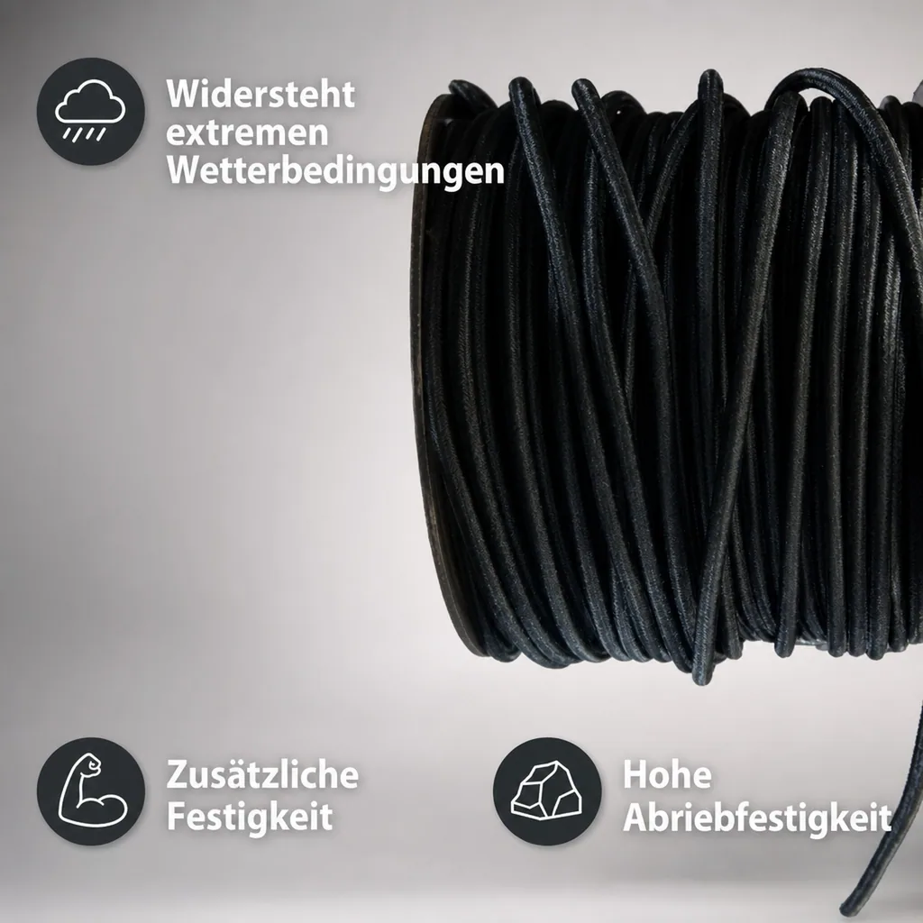 Expanderseil 6 mm schwarz, 5 Meter, Gummiseil, Planenseil