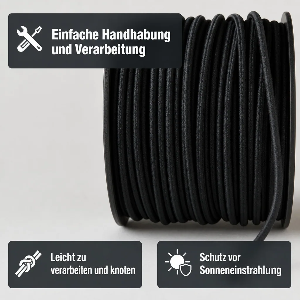 Expanderseil 6 mm schwarz, 5 Meter, Gummiseil, Planenseil