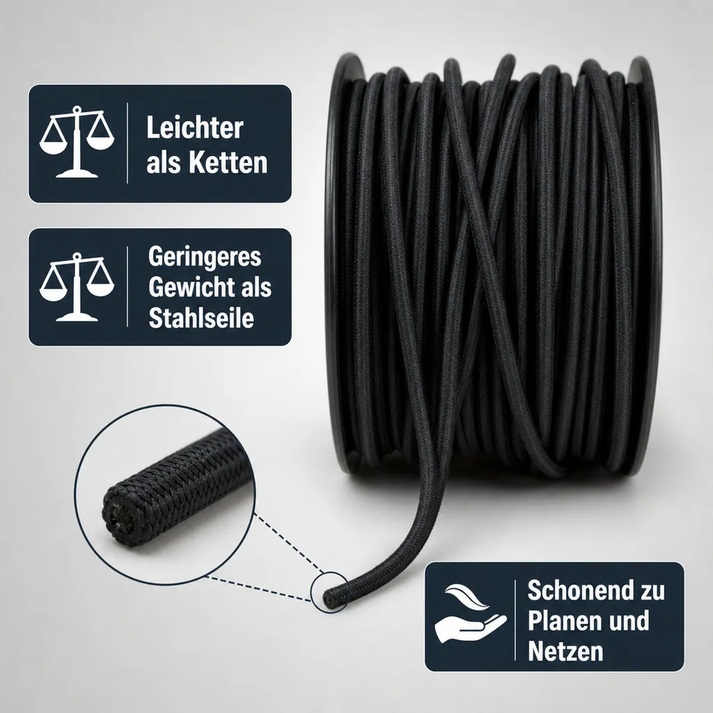 Expanderseil 6 mm schwarz, 75 Meter, UV-beständig