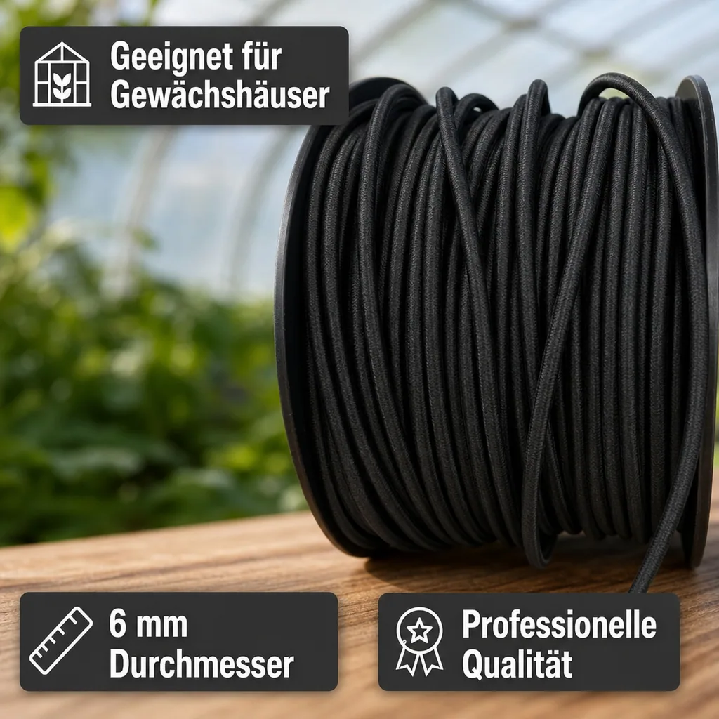 Expanderseil 6 mm schwarz, 75 Meter, UV-beständig