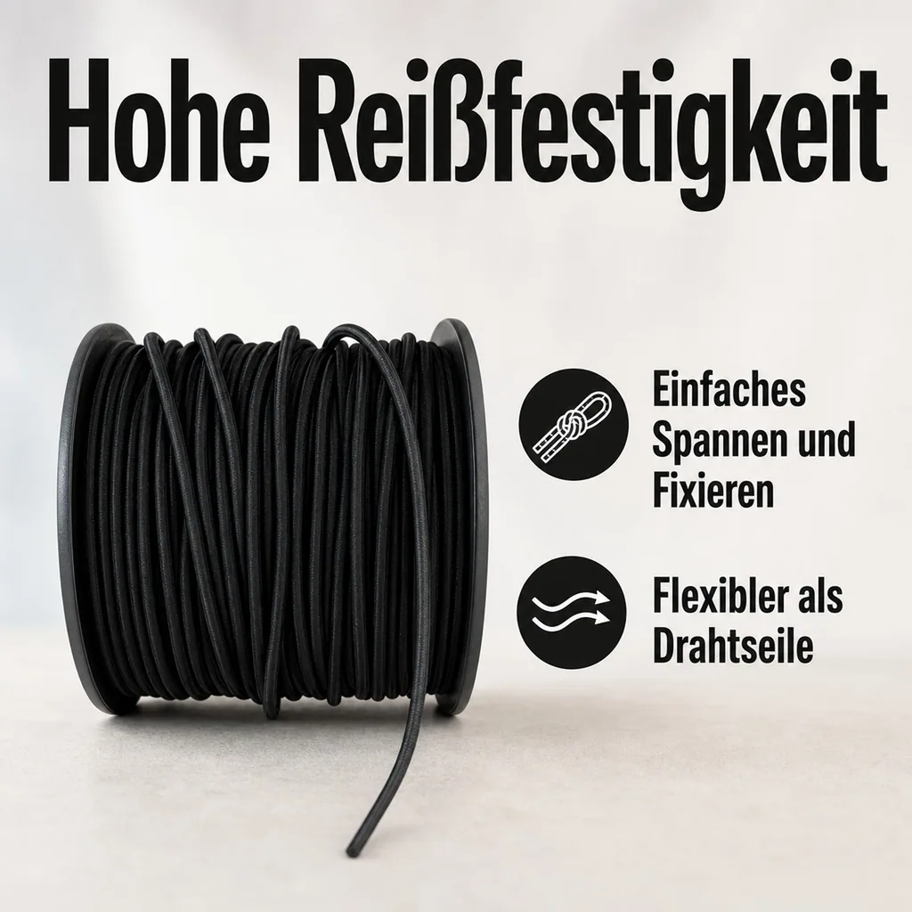 Expanderseil 6 mm schwarz, 75 Meter, UV-beständig