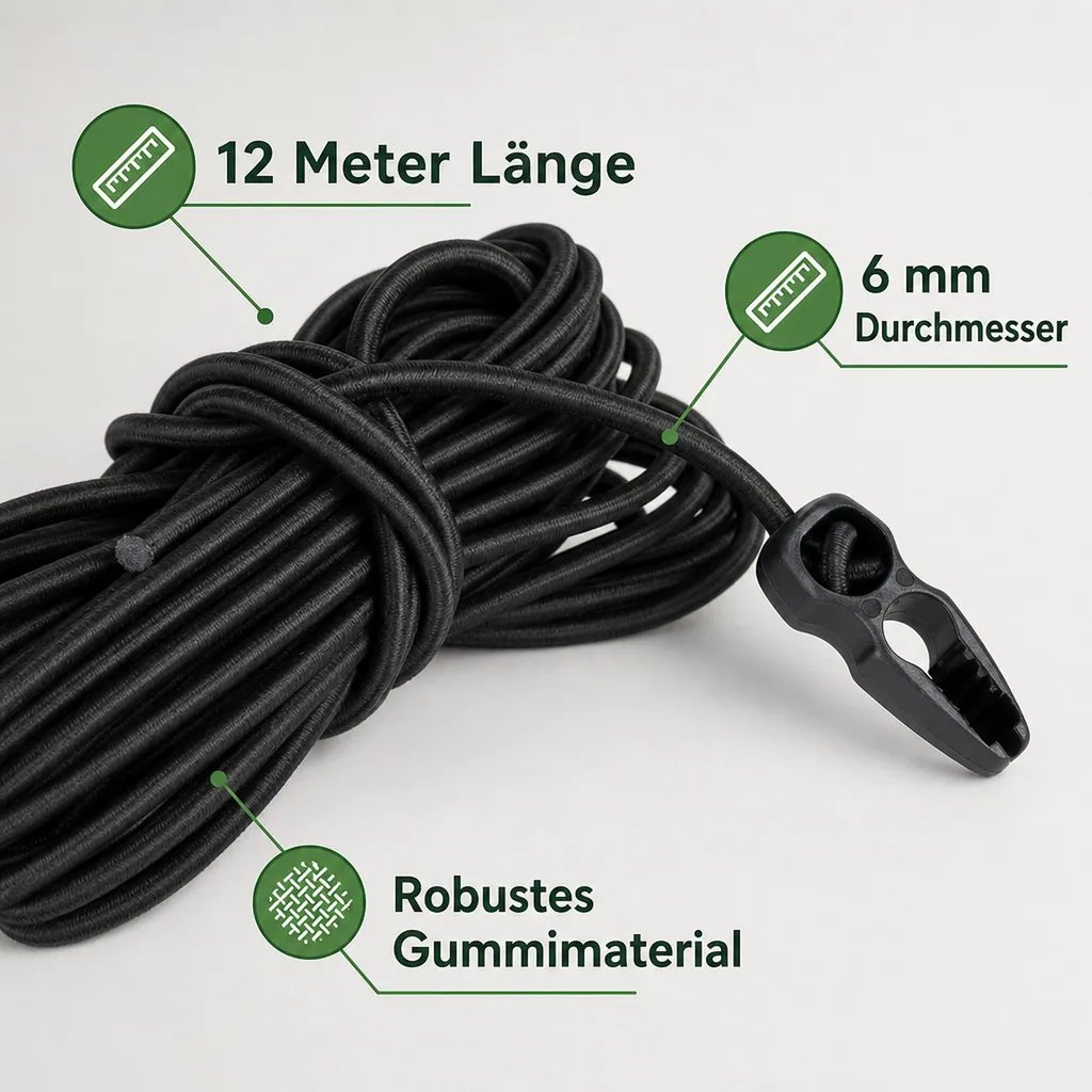 Expanderseil 12m, Gummiseil, Planenspanner, Clipverschluss