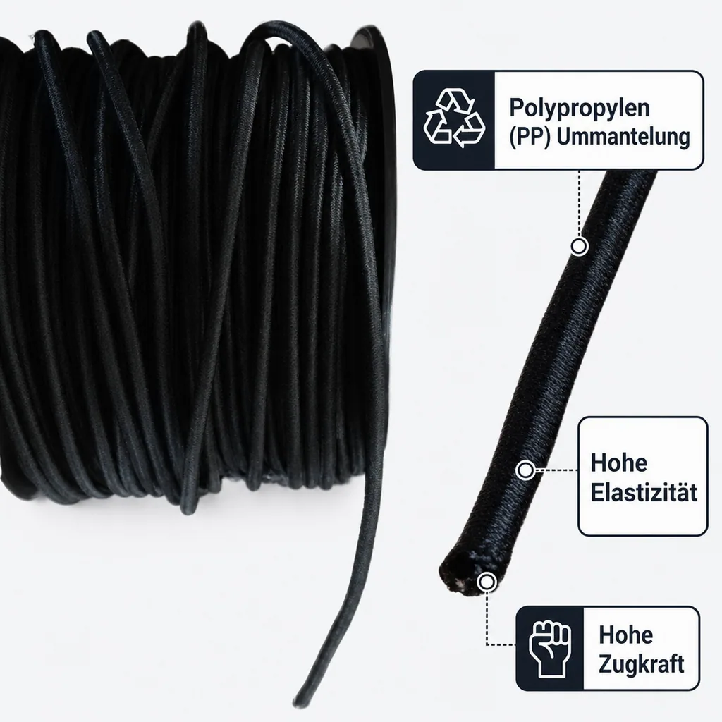 Expanderseil 8 mm, schwarz, 5 Meter, Gummiseil für Abdeckplane