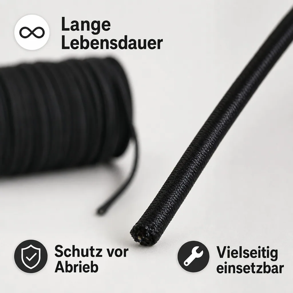 Expanderseil 8 mm, schwarz, 5 Meter, Gummiseil für Abdeckplane