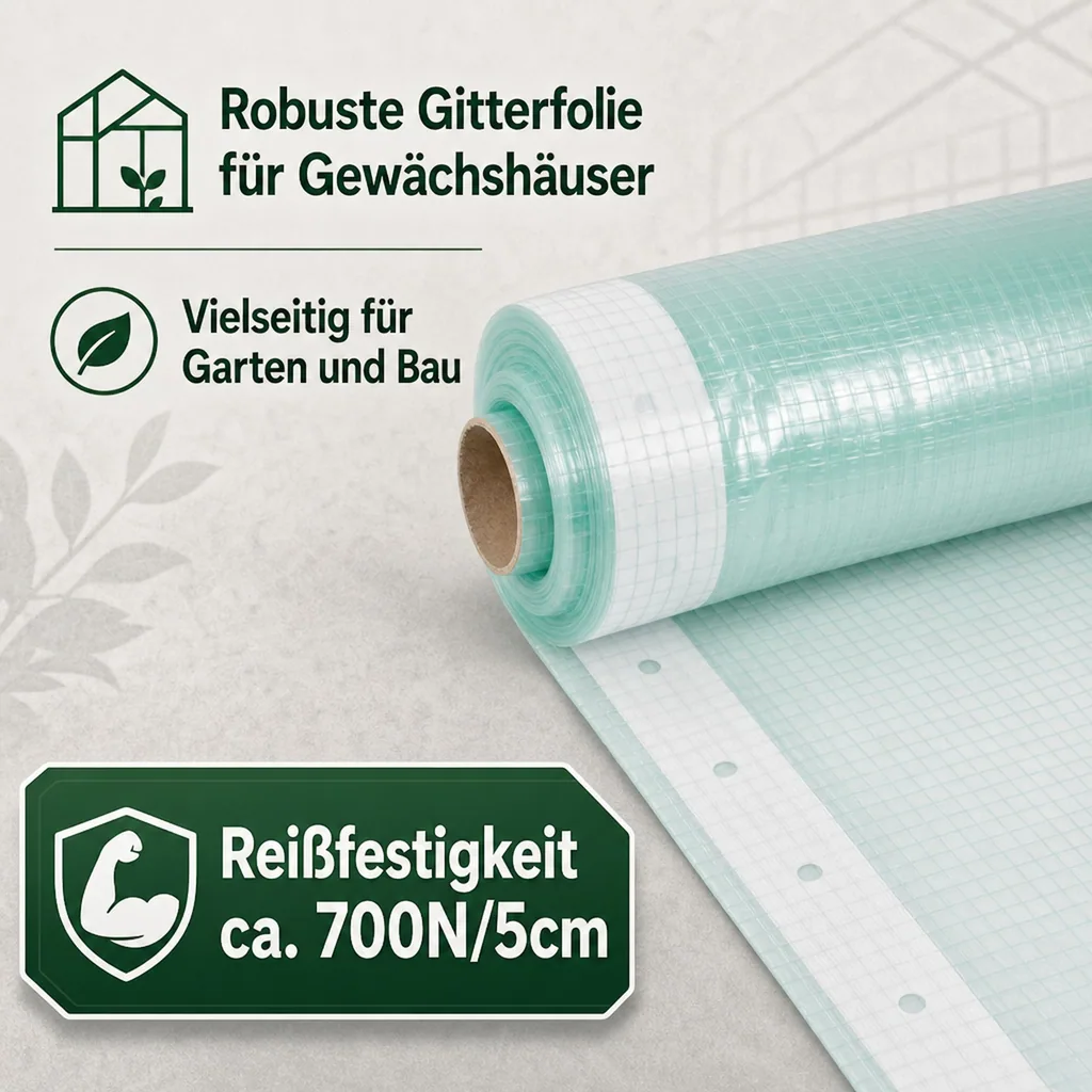 Gitterfolie, Gewächshausfolie, Gartenfolie, 2 Breite x 5 Meter