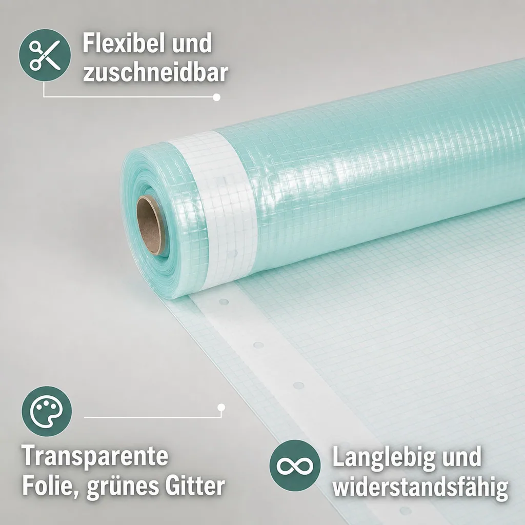 Gitterfolie m. Nagelrand 2 Breite x 20 Meter, UV-stabil, reißfest, für Gewächshaus und Bau
