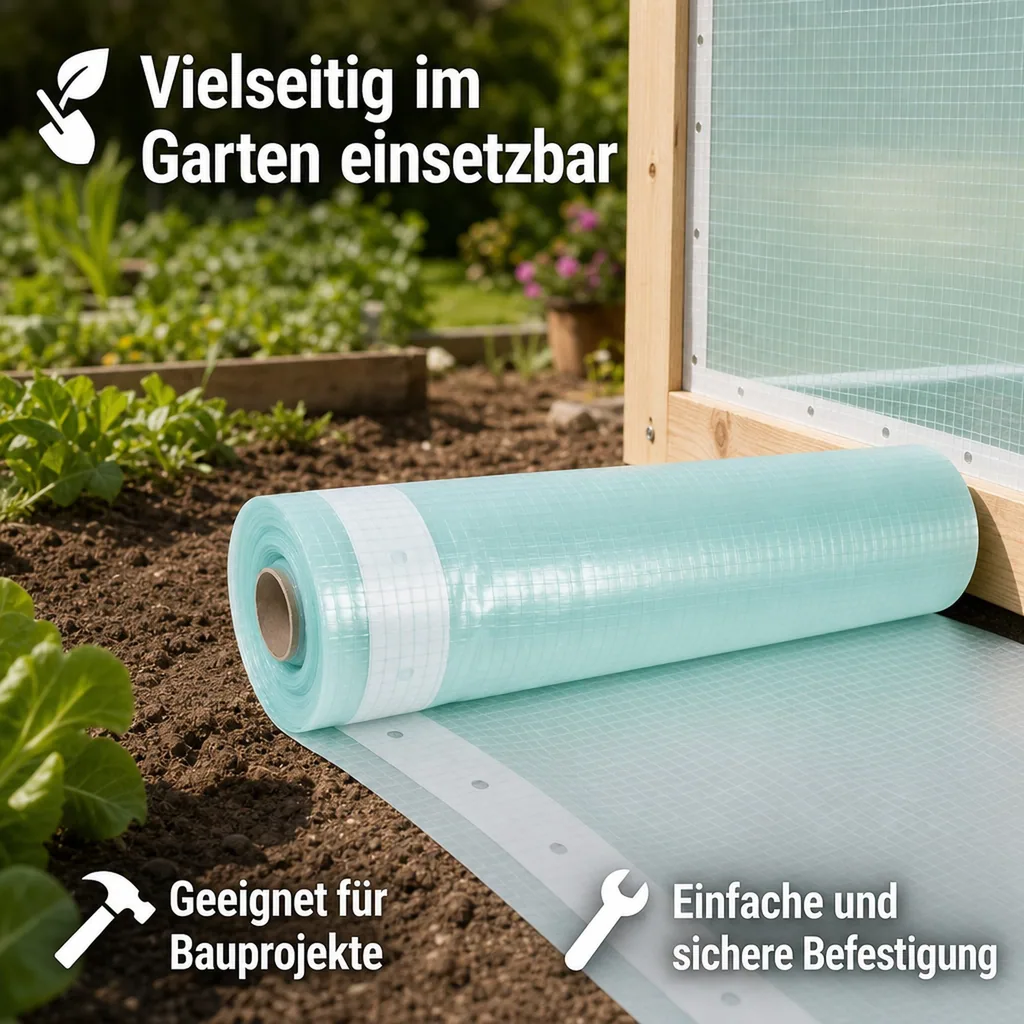 Gitterfolie m. Nagelrand 2 Breite x 20 Meter, UV-stabil, reißfest, für Gewächshaus und Bau