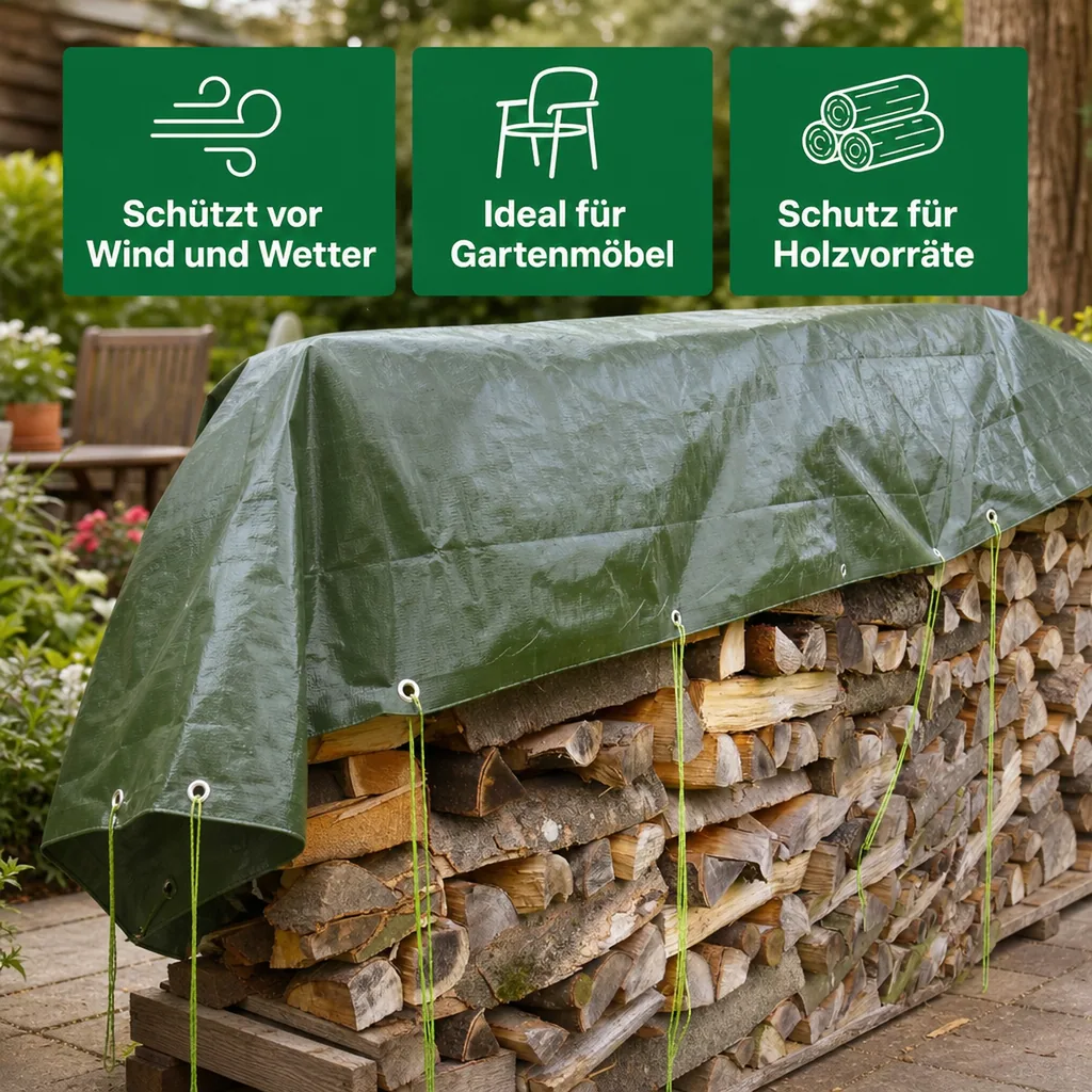 Abdeckplane 4x8m grün, 210g/m², wasserdicht, reißfest, UV-stabil (32m²)