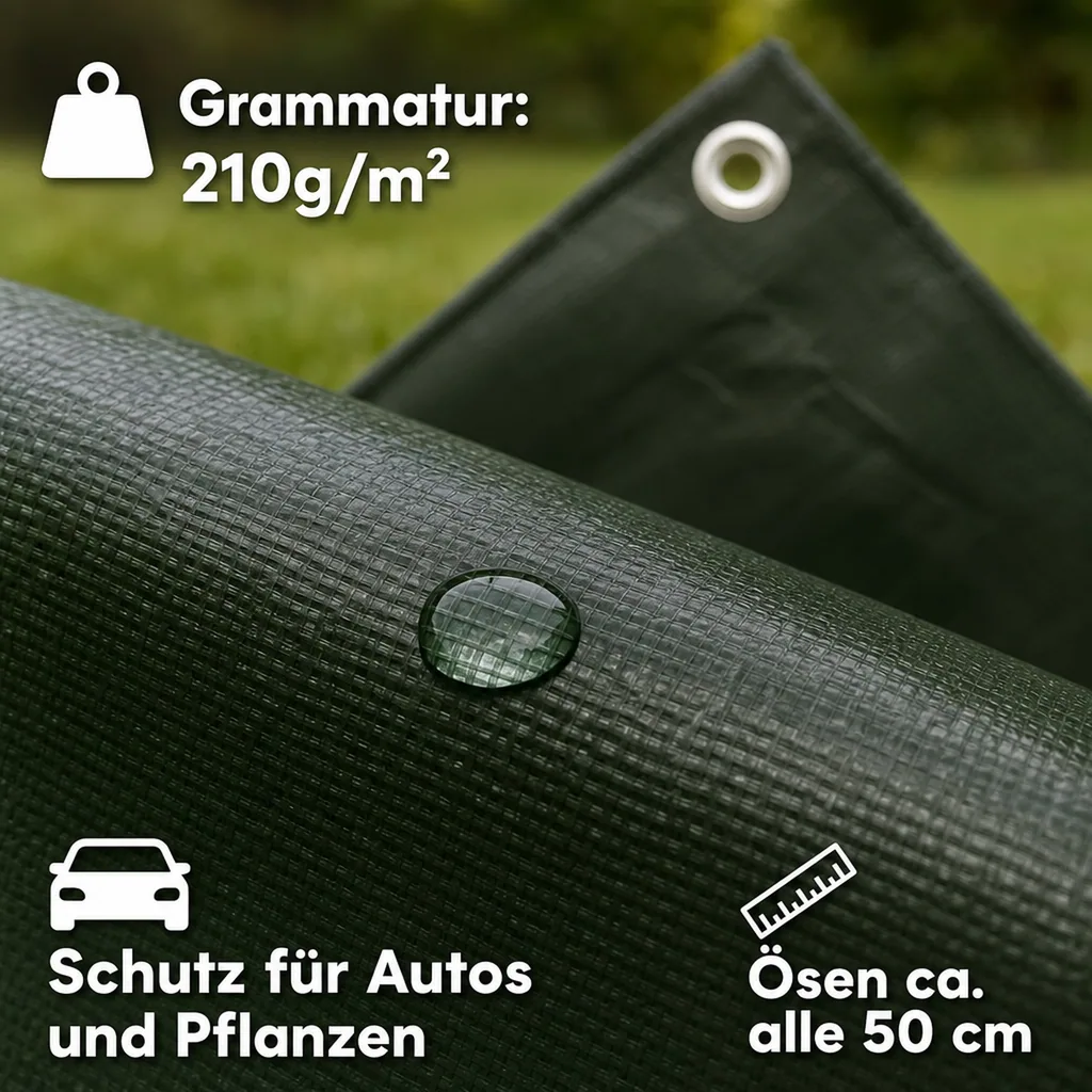 Abdeckplane 1,5x6m grün, 210g/m², wasserdicht und reißfest (9m²)