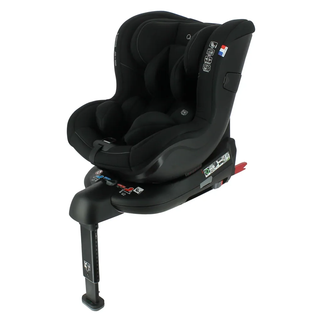 Quax Autositz R129 Freedom 360° | Drehbarer i-Size Kindersitz 40-105 cm | Reboarder mit ISOFIX & Stützfuß, Schwarz