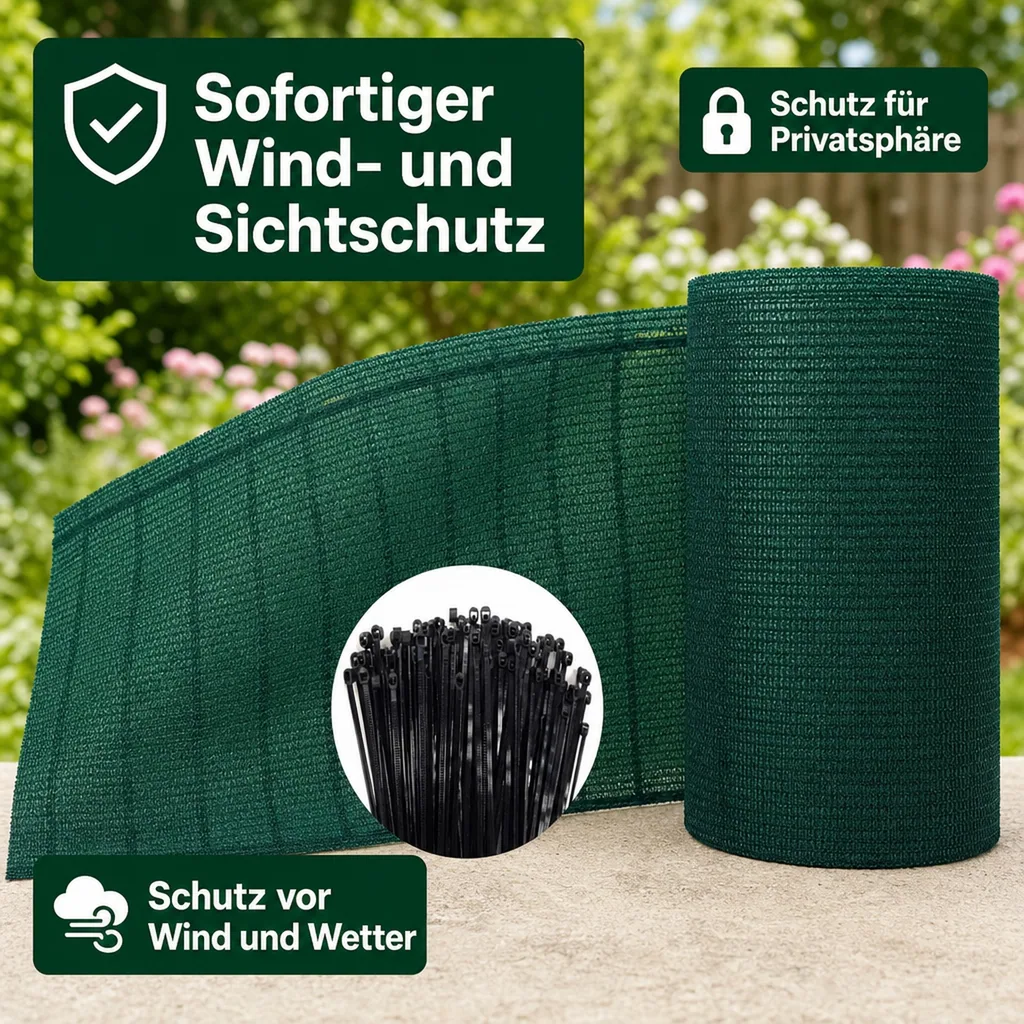 Sichtschutznetz, Windschutznetz, 2 m Breite, 25 m, inkl. Befestigungsmaterial