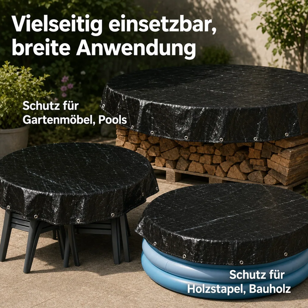 Abdeckplane, rund, 3m, 210g/m², wasserdicht und UV-beständig, Gewebeplane für Gartenmöbel