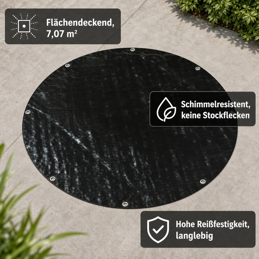 Abdeckplane, rund, 3m, 210g/m², wasserdicht und UV-beständig, Gewebeplane für Gartenmöbel