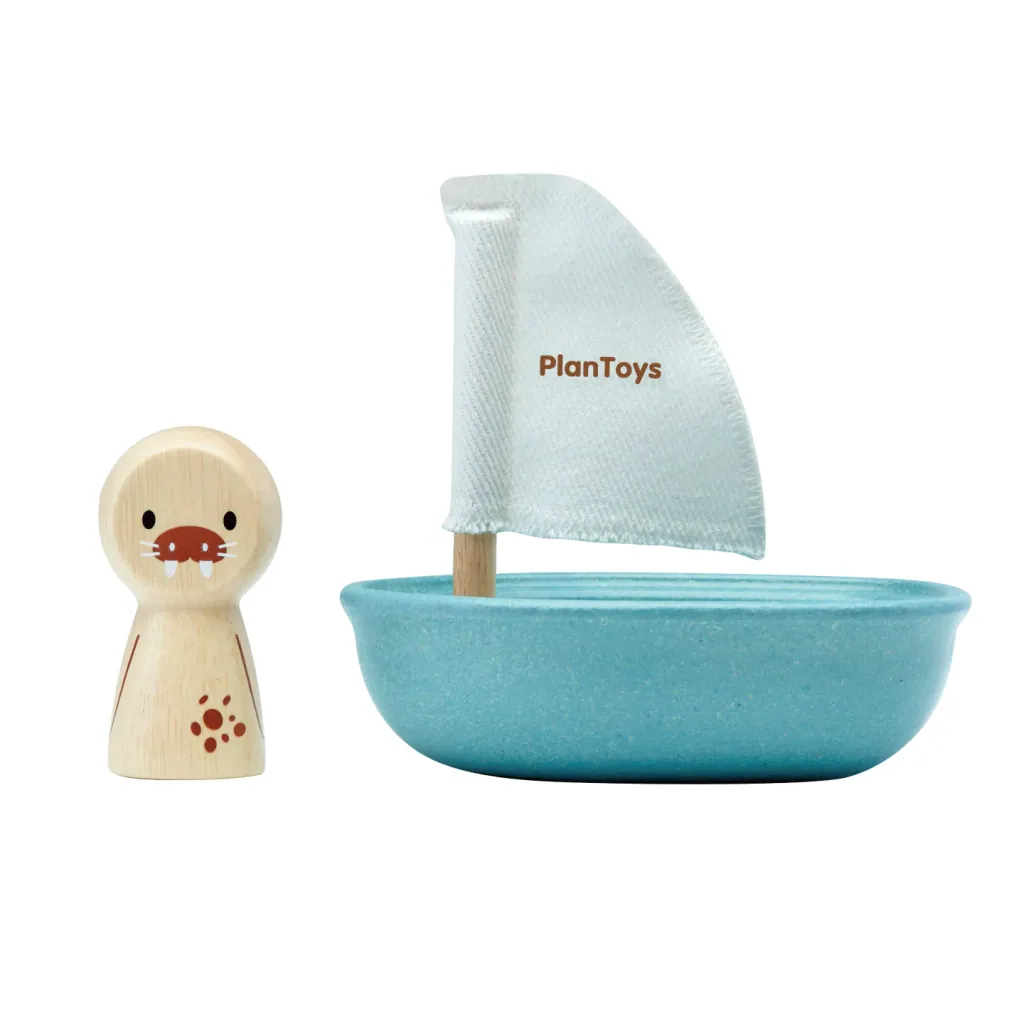 Plan Toys - Badewannen Spielzeug - Segelboot Modern Rustic, Gummibaumholz