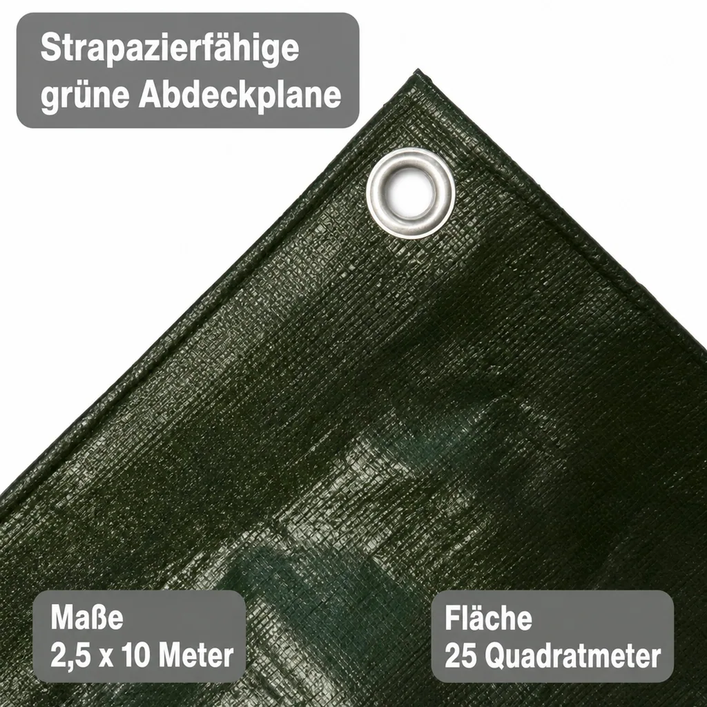 Abdeckplane, grüne Plane 2,5 x 10m, 210g/m², wasserfest (25m²)