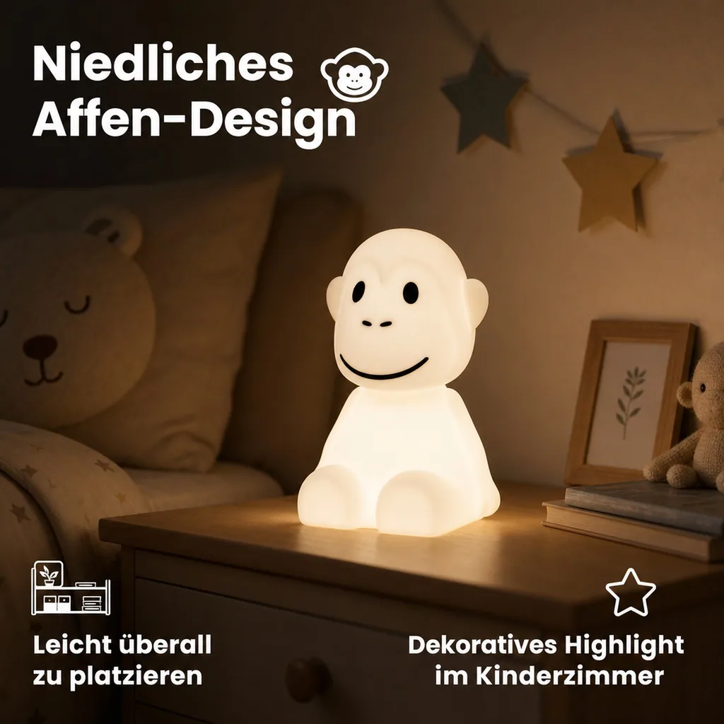 Mr Maria Nachtlicht, Stilllicht - für Kinder, Affe, schaltet sich nach 15 Minuten automatisch aus
