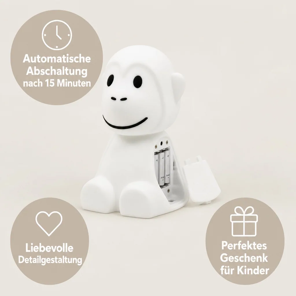Mr Maria Nachtlicht, Stilllicht - für Kinder, Affe, schaltet sich nach 15 Minuten automatisch aus