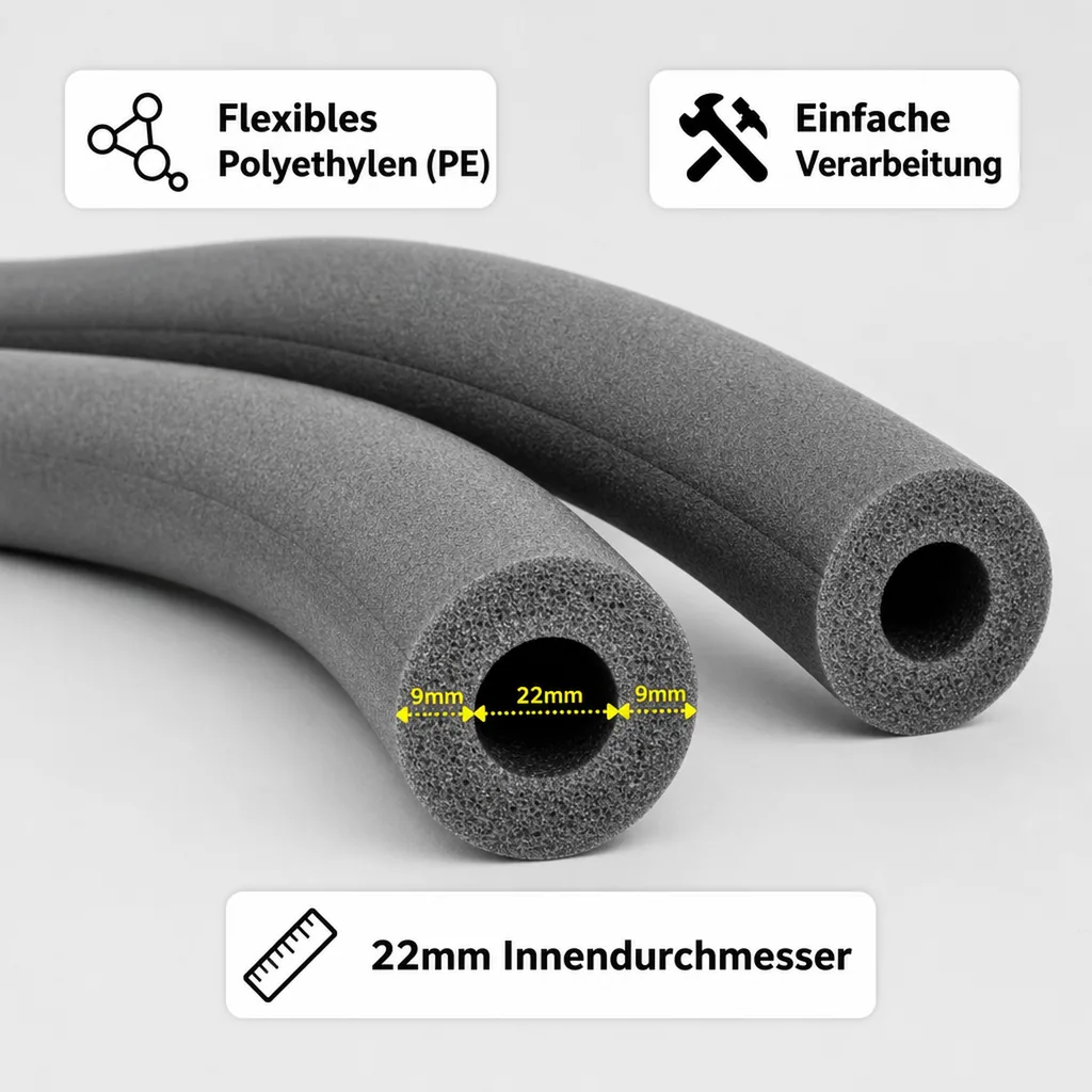 Isolierschlauch 22mm, 2m, Rohrisolierung, Heizungsrohr Isolierung