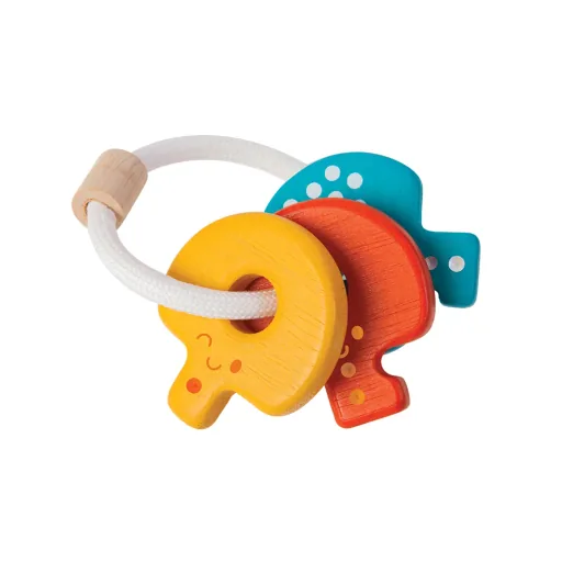 Plan Toys - Rassel - Babyschlüssel bunt, Gummibaumholz