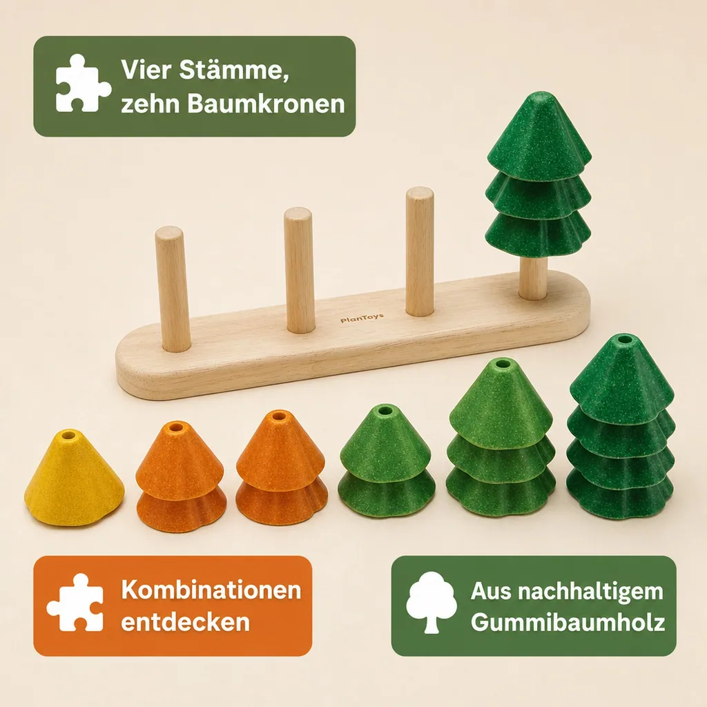 Plan Toys - Sortierspielzeug - Sortieren und Zählen Bäume, Gummibaumholz