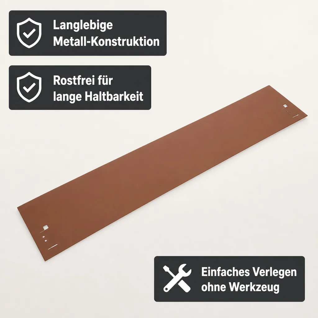 Rasenkanten Metall Höhe 13.5-18.5 cm Länge 120 cm  | Beeteinfassung | Beetumrandung | Beetbegrenzungen, Farbe: Braun; Größe: 1 Stück 18.5cm