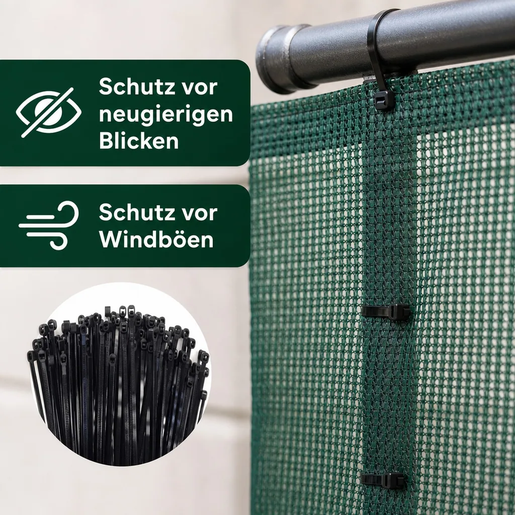 Sichtschutznetz, Windschutznetz, 1m x 25m, mit Kabelbinder & Befestigung