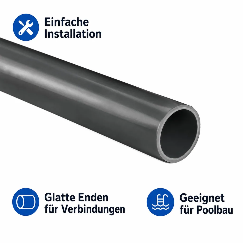 PVC Rohr 40mm, Druckrohr PVC 1m, 16 bar, Hart PVC