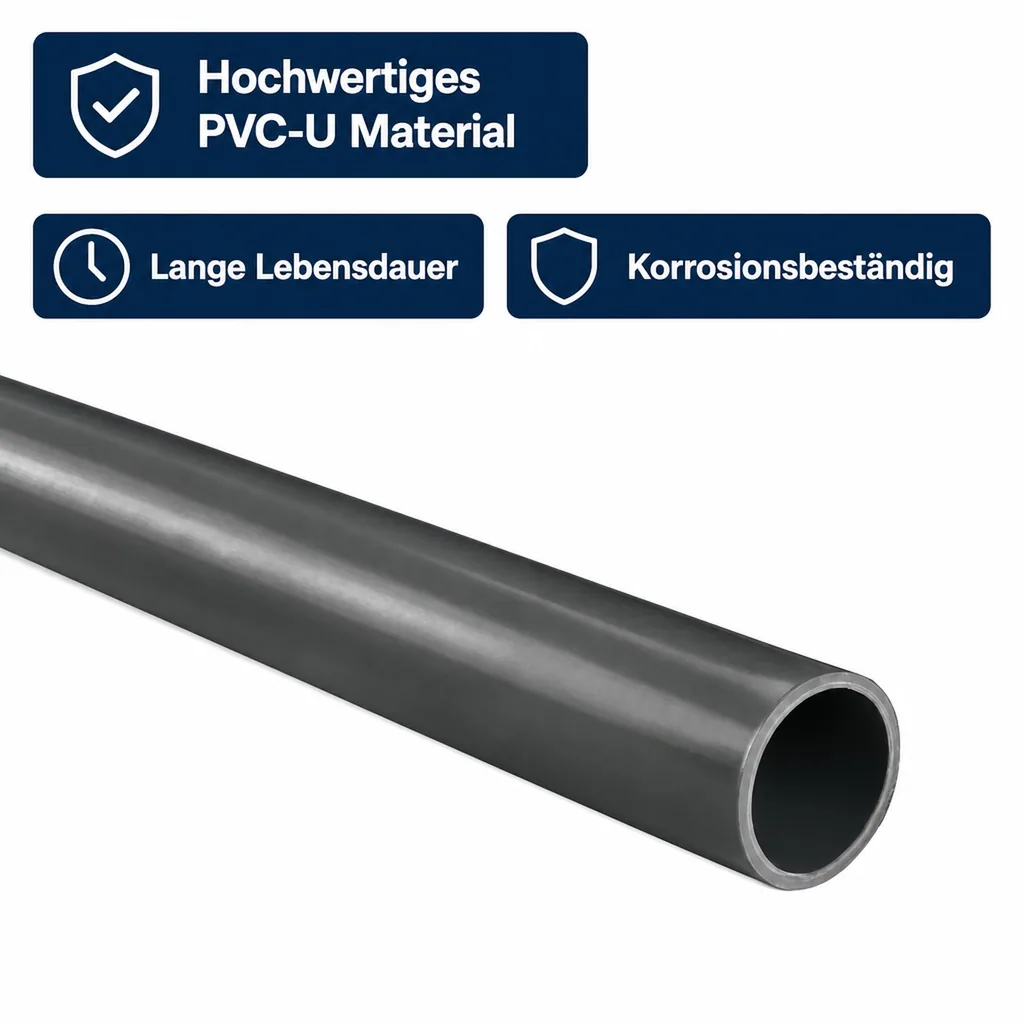 PVC Rohr 40mm, Druckrohr PVC 1m, 16 bar, Hart PVC