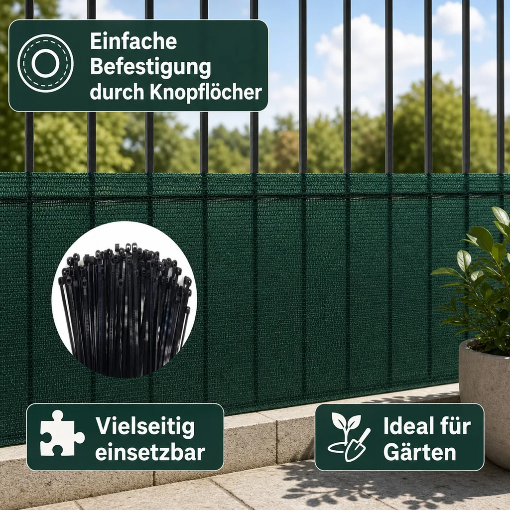 Sichtschutznetz, Windschutznetz, 1x50m, mit Kabelbinder Set