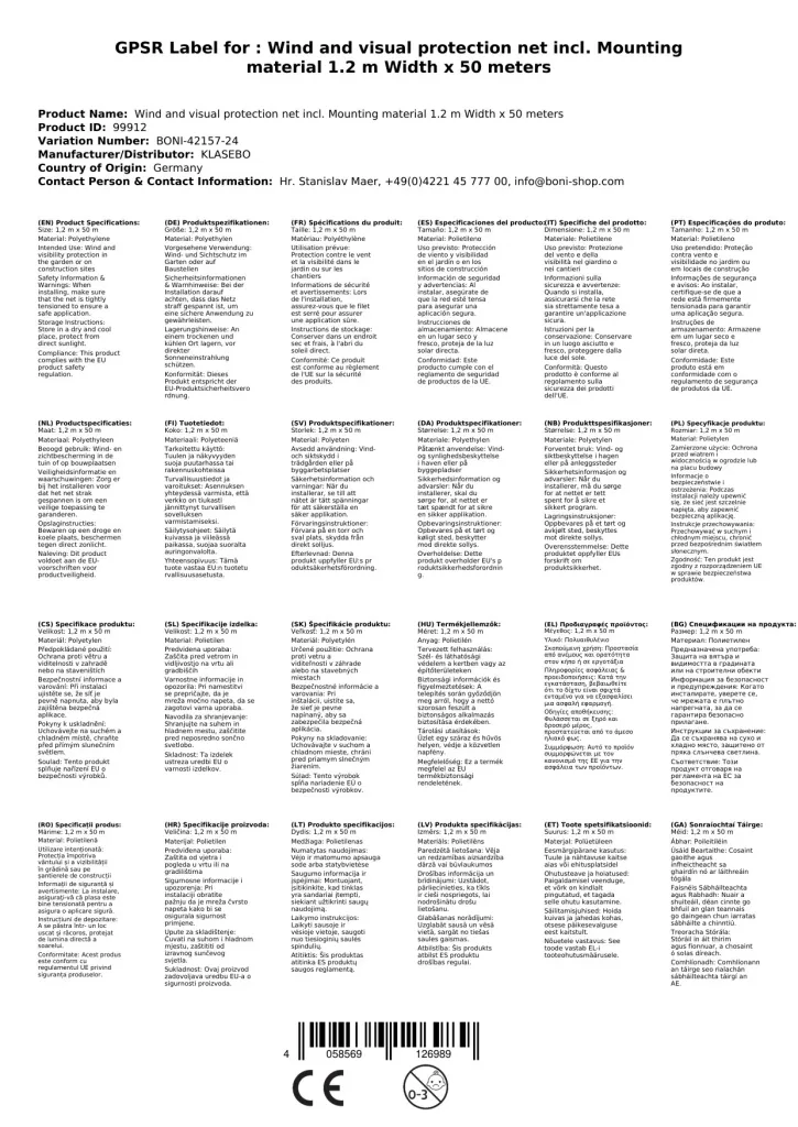 Sichtschutznetz 1,2x50m, Windschutznetz, Gartenzaun Sichtschutz