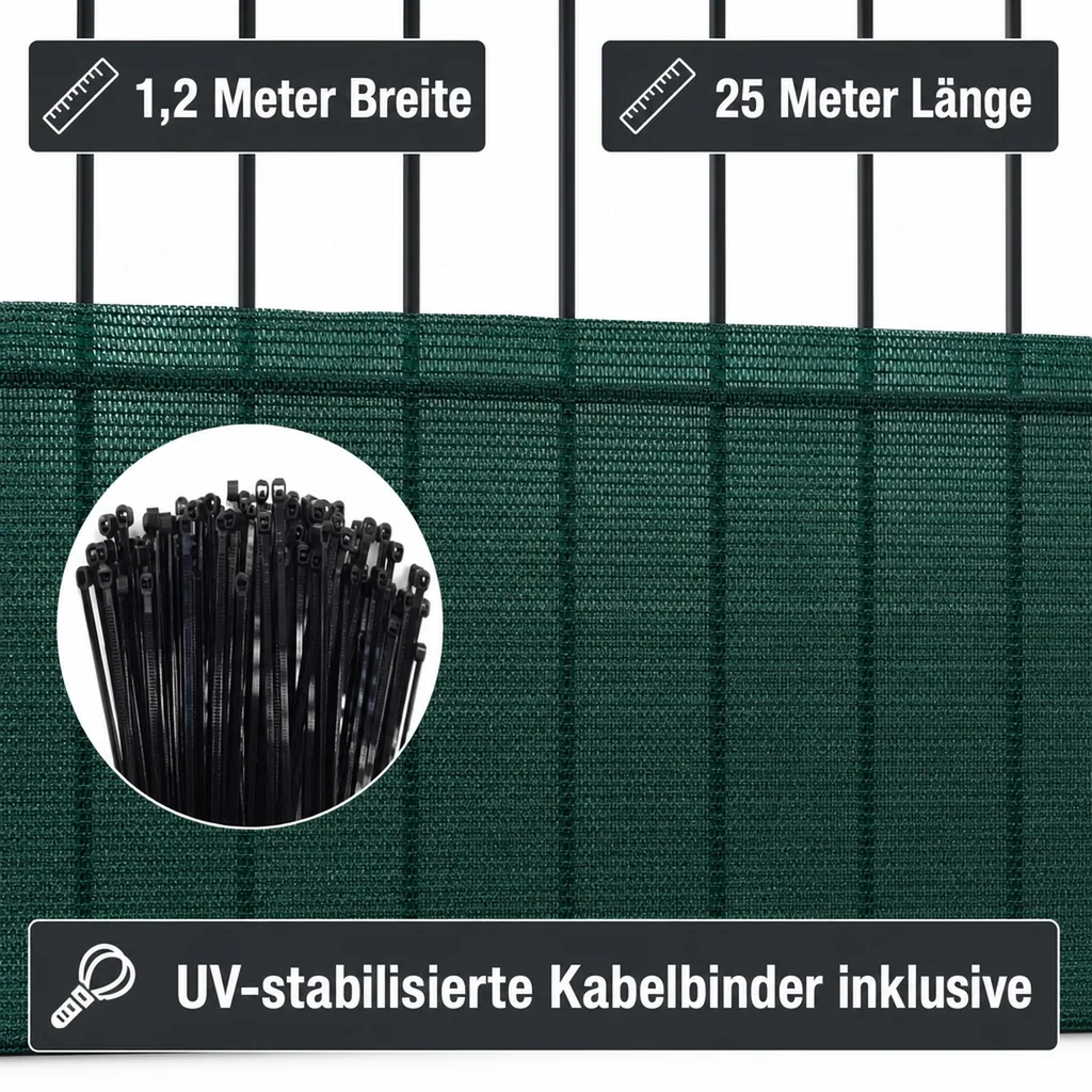 Sichtschutznetz, Windschutznetz, Set mit Kabelbindern, 1,2x25m