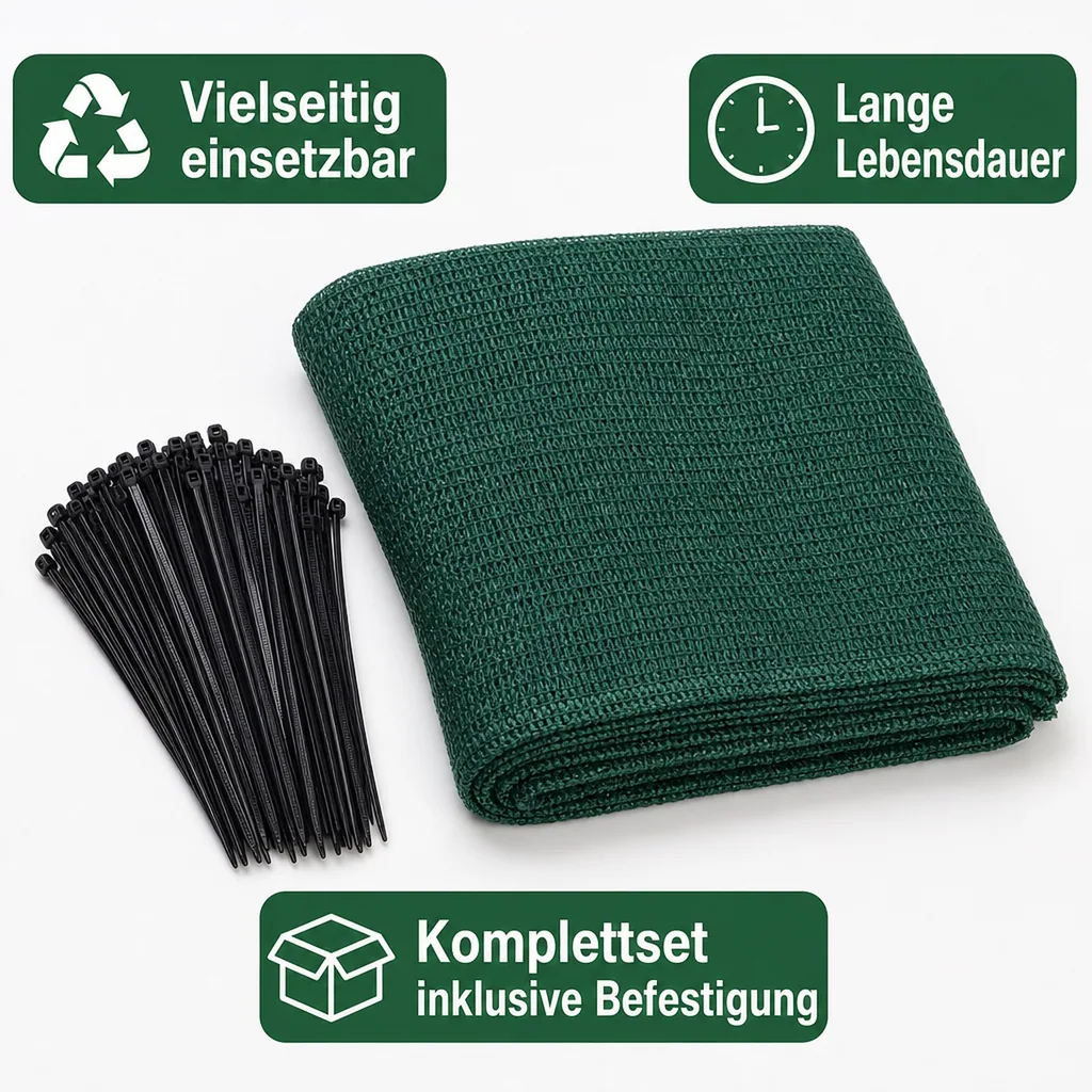 Sichtschutznetz, Windschutznetz, Set mit Kabelbindern, 1,2x25m