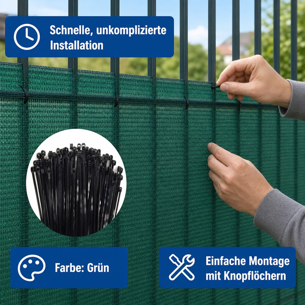 Sichtschutznetz, Windschutznetz, Set mit Kabelbindern, 1,2x25m