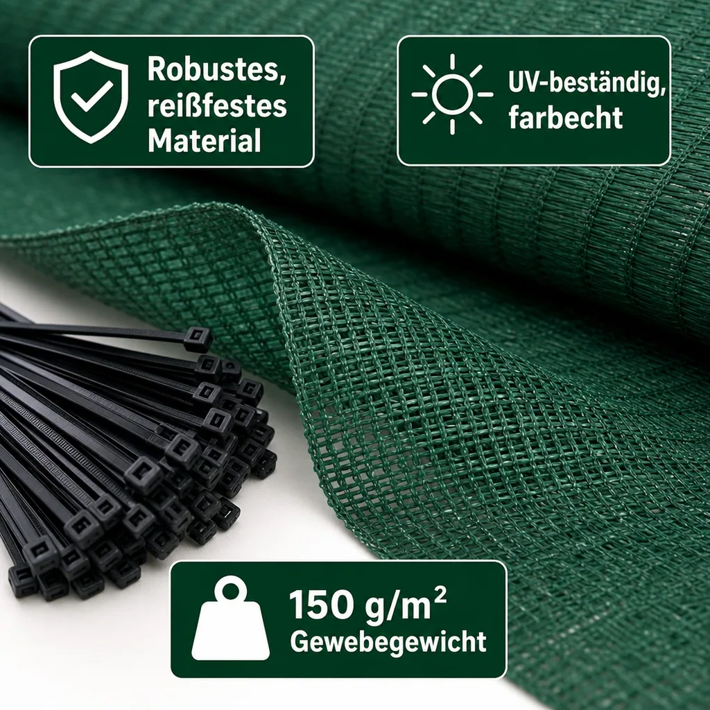 Sichtschutznetz, Windschutznetz, Set mit Kabelbindern, 1,2x25m