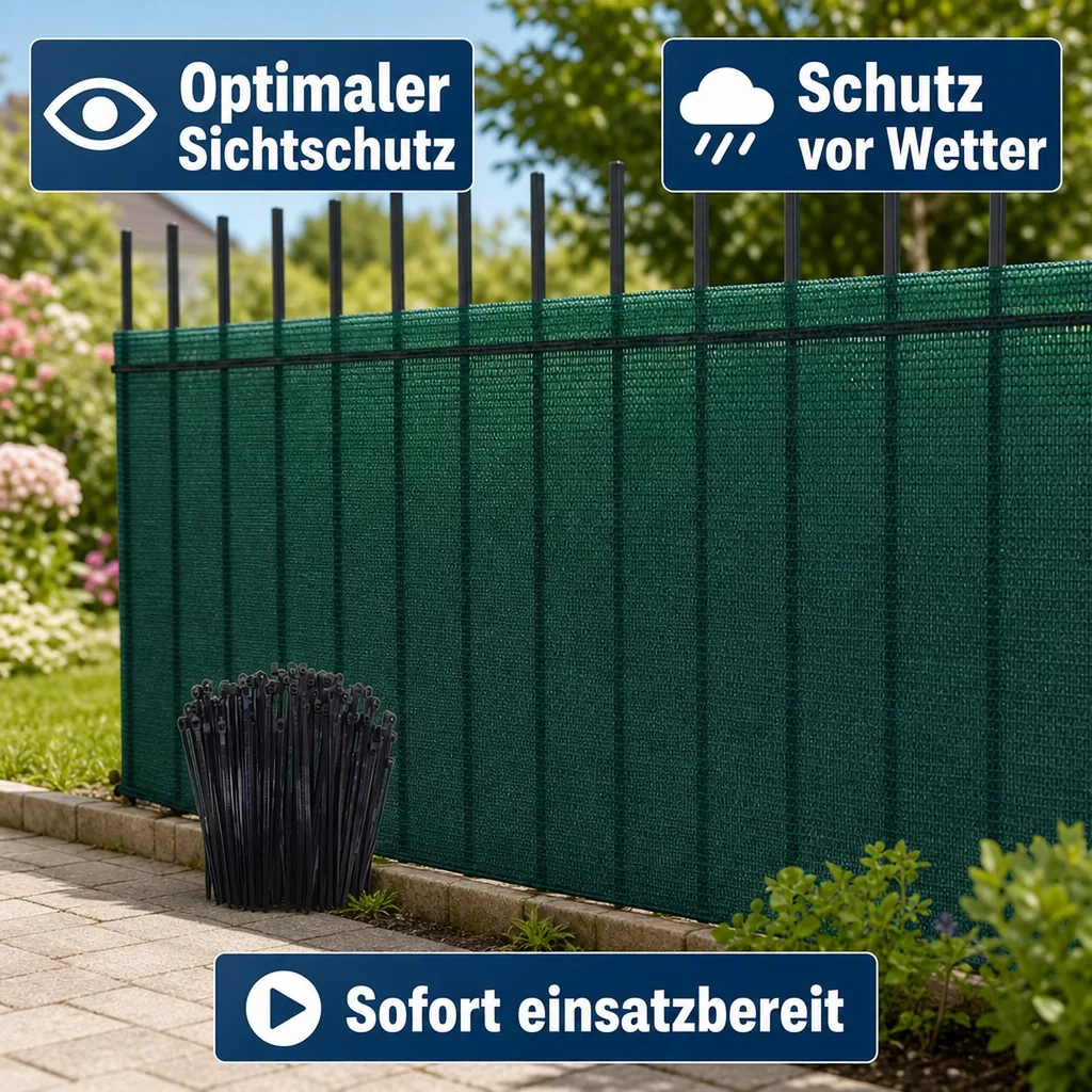 Sichtschutznetz, Windschutznetz, 1,8m x 25m, mit Befestigung, Gartenzaun