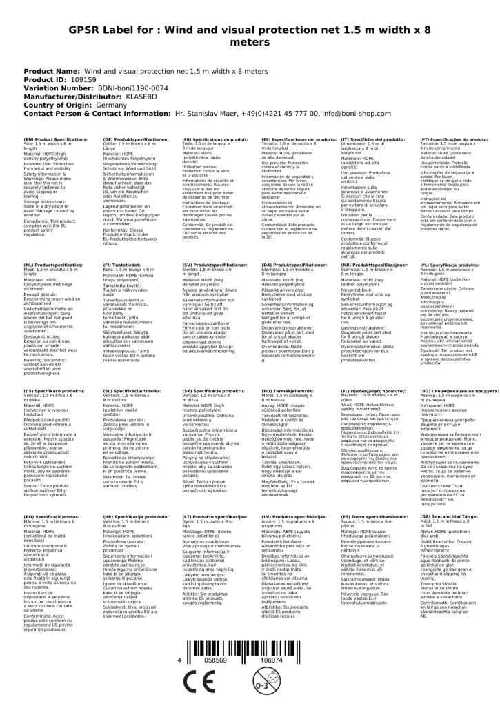 Sichtschutznetz Garten 1,5m x 8m, Windschutz Zaunblende