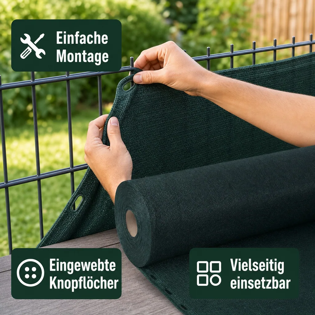 Sichtschutznetz Garten 1,5m x 8m, Windschutz Zaunblende