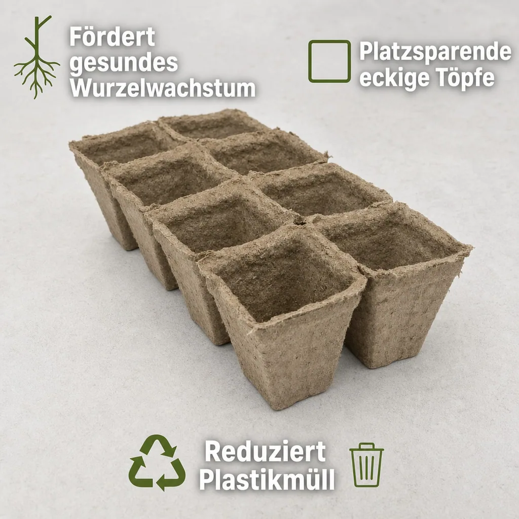 Anzuchtplatten 10 Stück, 6x6 cm, kompostierbar, 8 eckige Töpfe