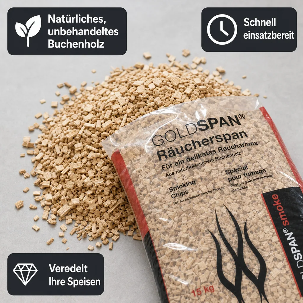 Räucherspäne 15kg, Buchenholzspäne, Smoker Späne, Goldspan