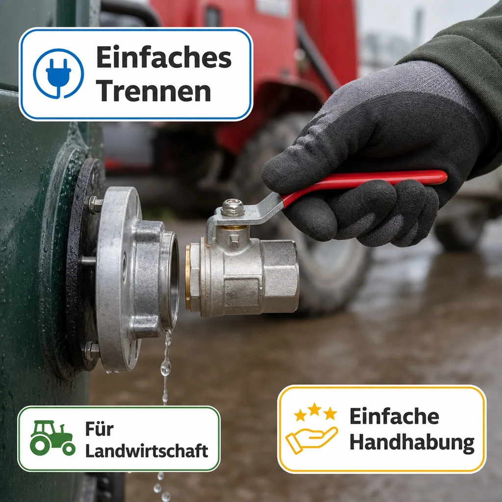 Storz Kupplung B, mit Hebelkugelhahn, Feuerwehrkupplung, Schlauchkupplung