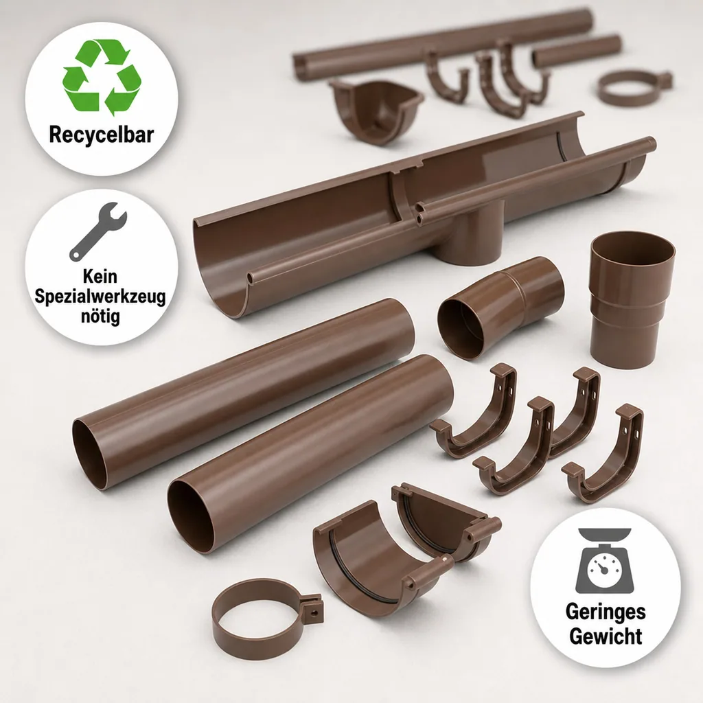 Dachrinne Set, Regenrinne 2m braun, System 75