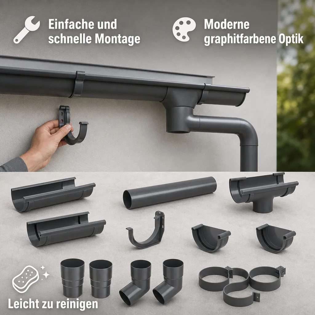 Regenrinne Set graphit 10m, System 75, Dachrinne