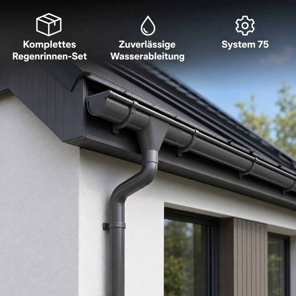Regenrinne Set, Dachrinne 2m, graphit, System 75