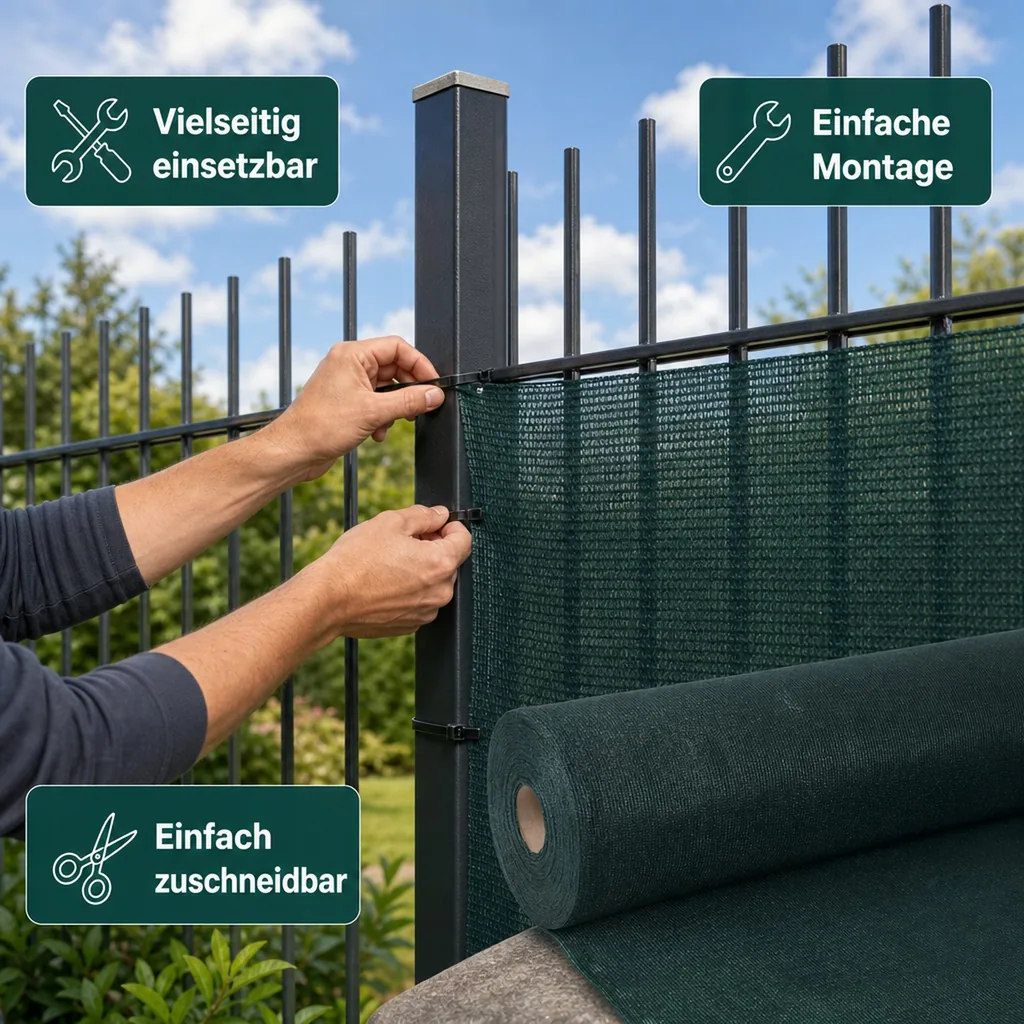 Sichtschutznetz, Windschutznetz, 1,5m x 9m, Zaunblende, Garten, HDPE Gewebe