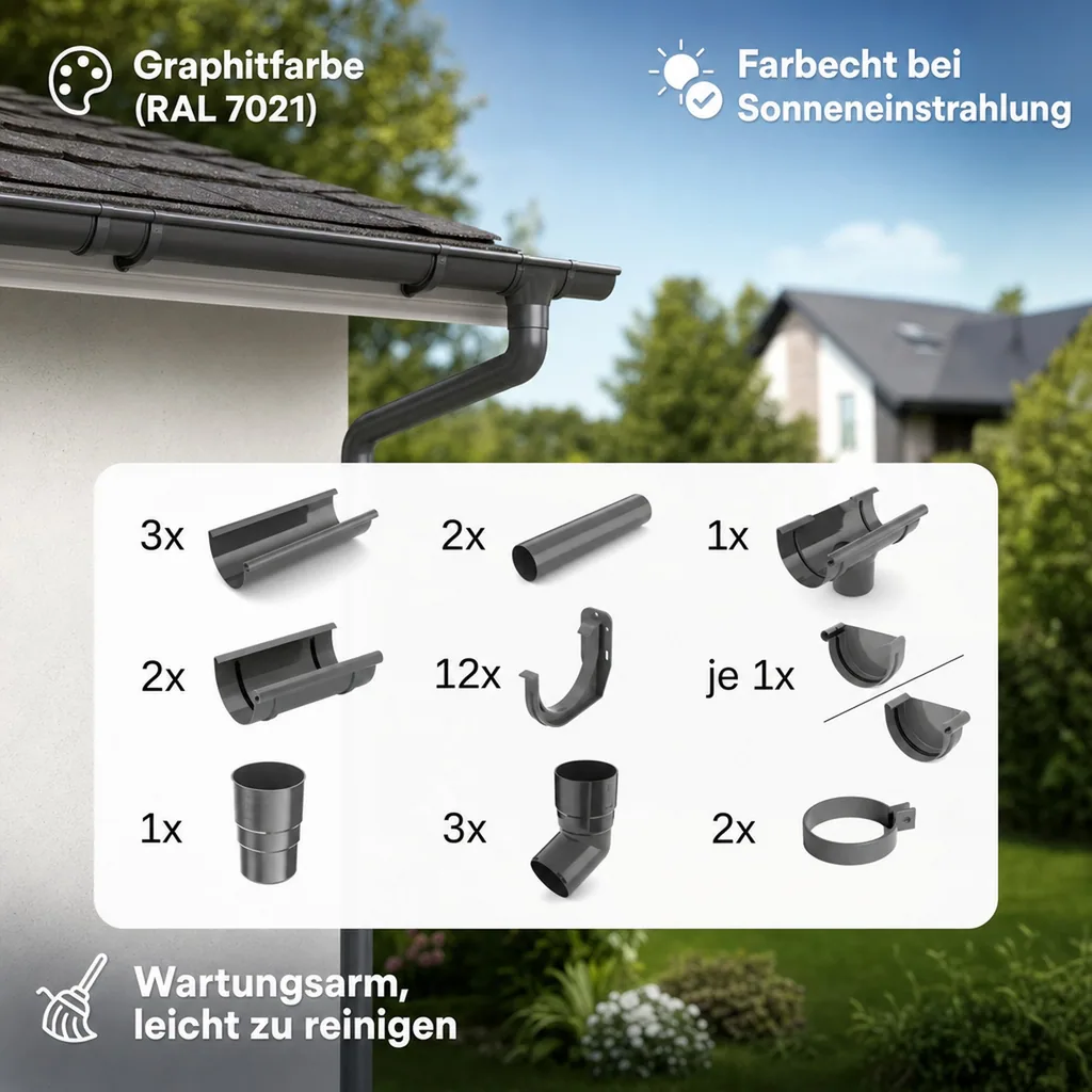 Regenrinne Set 6m, Komplettset graphit, System 75